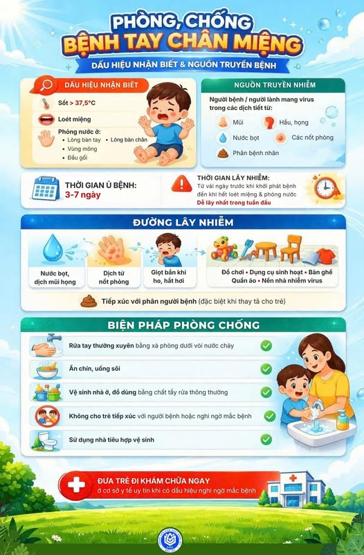 TAY CHÂN MIỆNG LÀ MỘT BỆNH TRUYỀN NHIỄM CẤP TÍNH DO VI RÚT THUỘC NHÓM ENTEROVIRUS GÂY RA. BỆNH LÂY TỪ NGƯỜI SANG NGƯỜI CHỦ YẾU QUA ĐƯỜNG TIÊU HÓA. NGUỒN LÂY CHÍNH TỪ NƯỚC BỌT, PHỎNG NƯỚC VÀ PHÂN CỦA NGƯỜI BỆNH